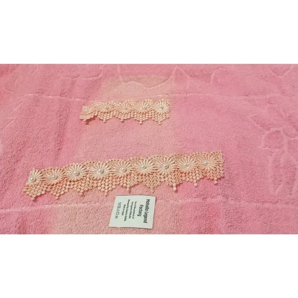Rare Vintage Egyptian Cotton Bath Towels Lace Faux Pearls Pk of 4 Pastel Colors